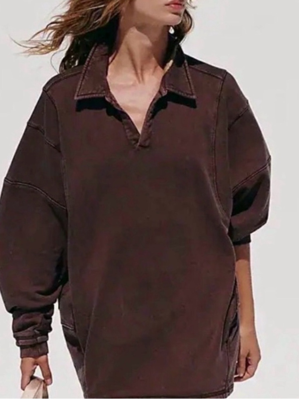 Free People Brown Oversized Pullover Sweatshirt
